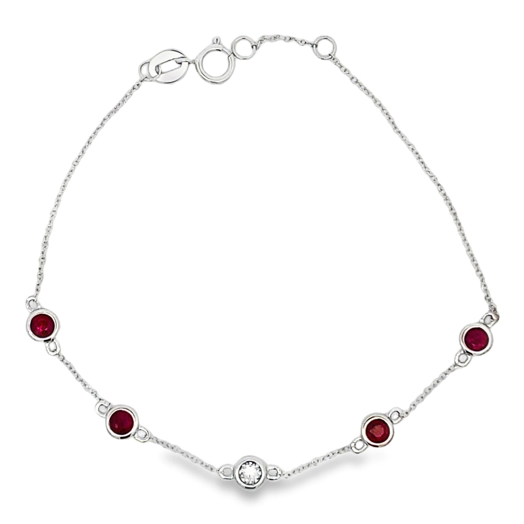 Genuine .66ct Ruby Diamond Bracelet 14KT White Gold