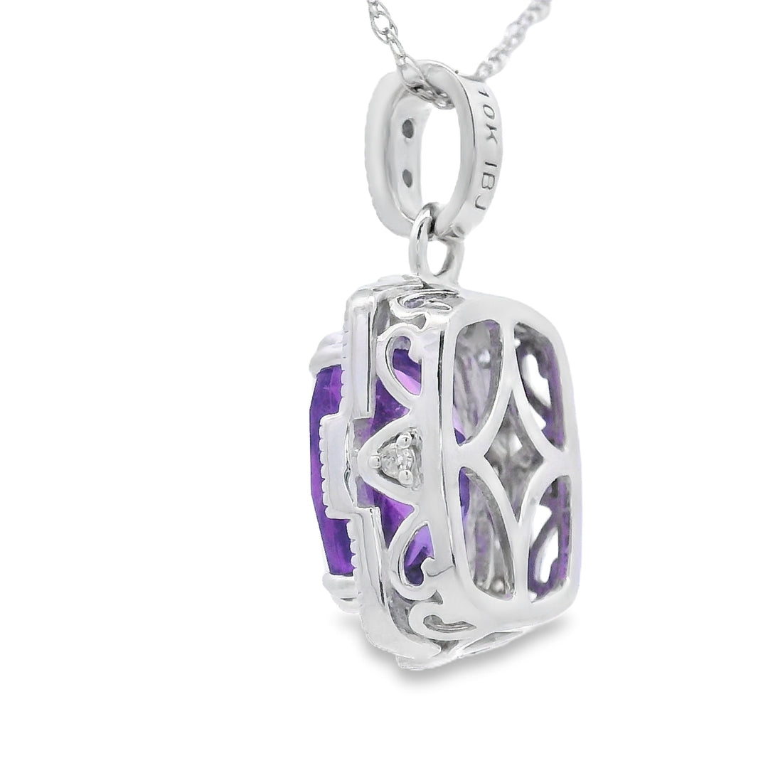 Amethyst Diamond Fashion Pendants 10KT White Gold