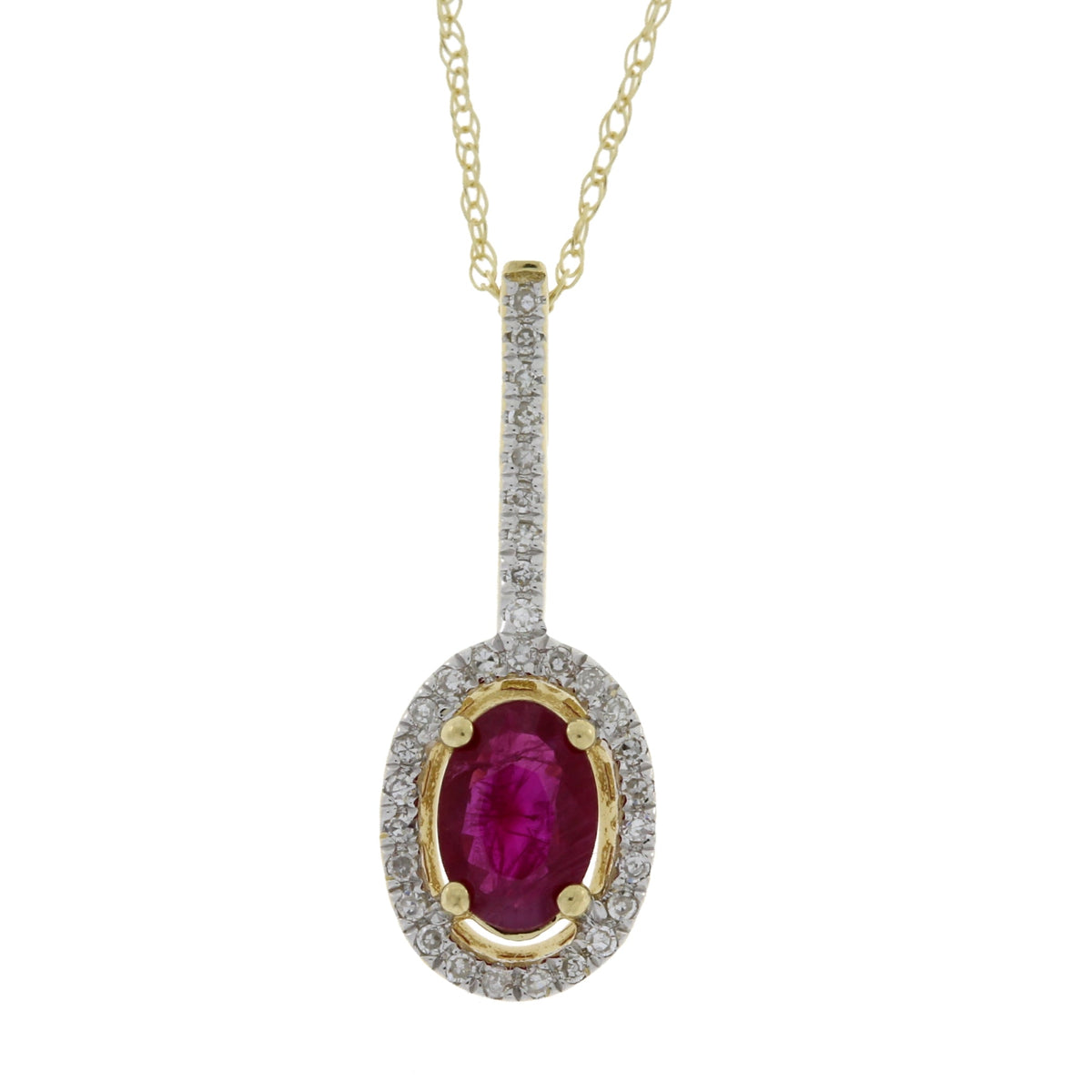 Colgantes de moda de rubí y diamantes de 0,43 ct en oro amarillo de 14K