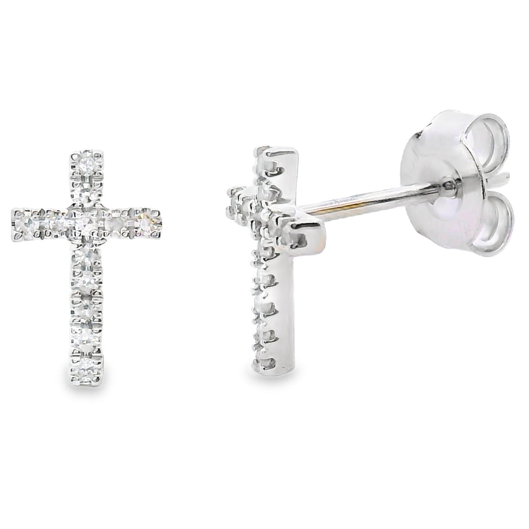 Natural .10ct Diamond Cross Earrings 10KT White Gold