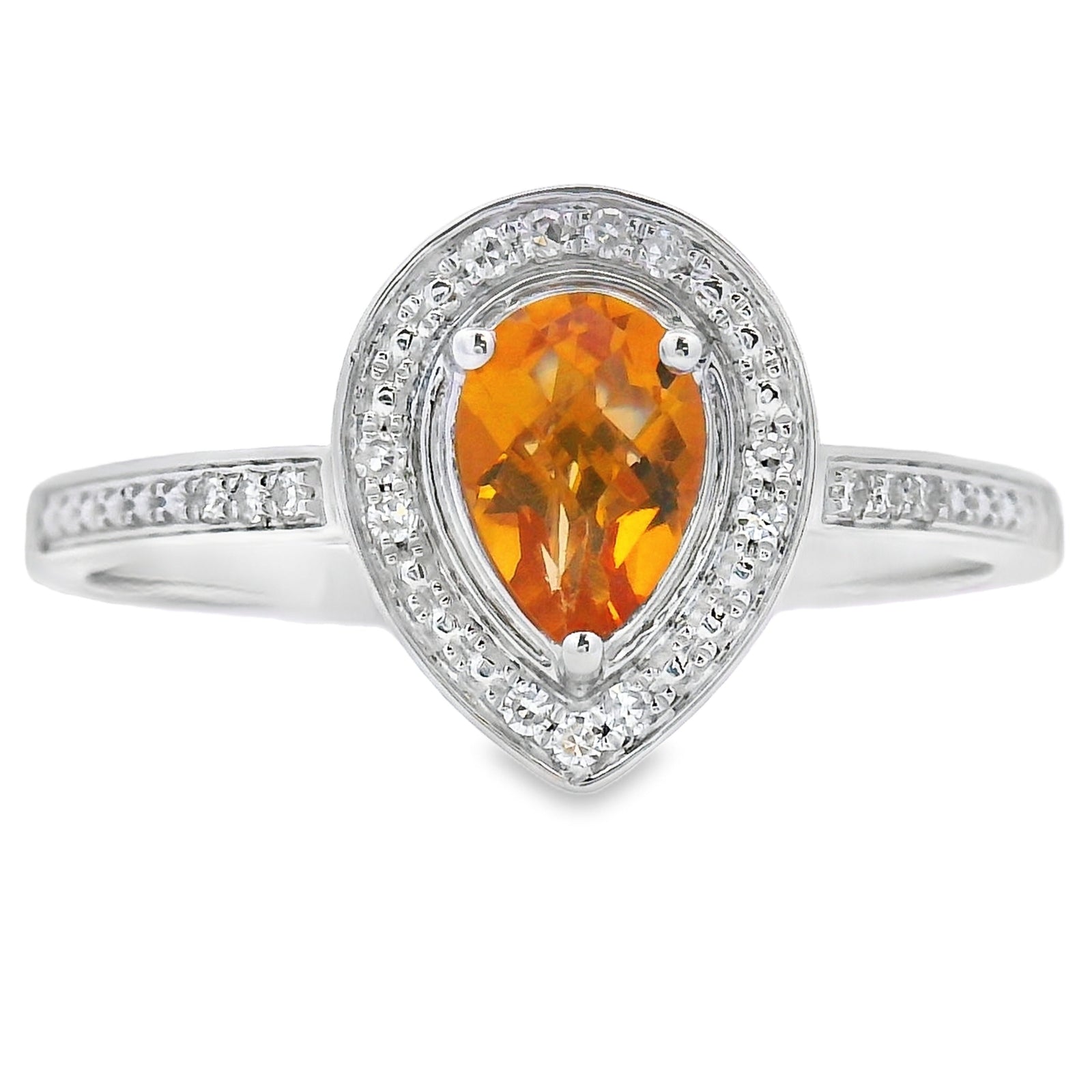 Anillo de Citrino y Diamante Genuino de 0,50ct de Oro Blanco de 10KT