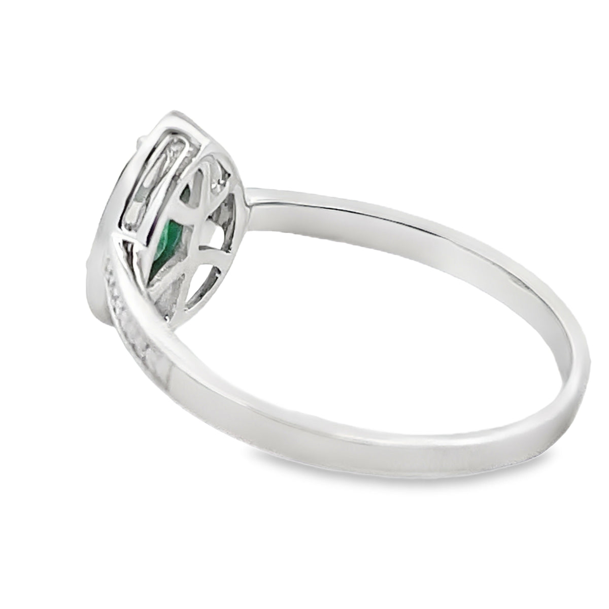 Anillo de diamantes con esmeraldas genuinas de 0,42 qt en oro blanco de 10 kt