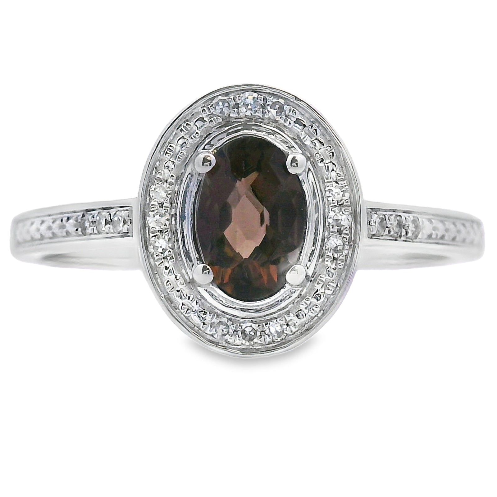 Anillo de Cuarzo y Diamantes auténticos de .42qt en Oro Blanco de 10qt