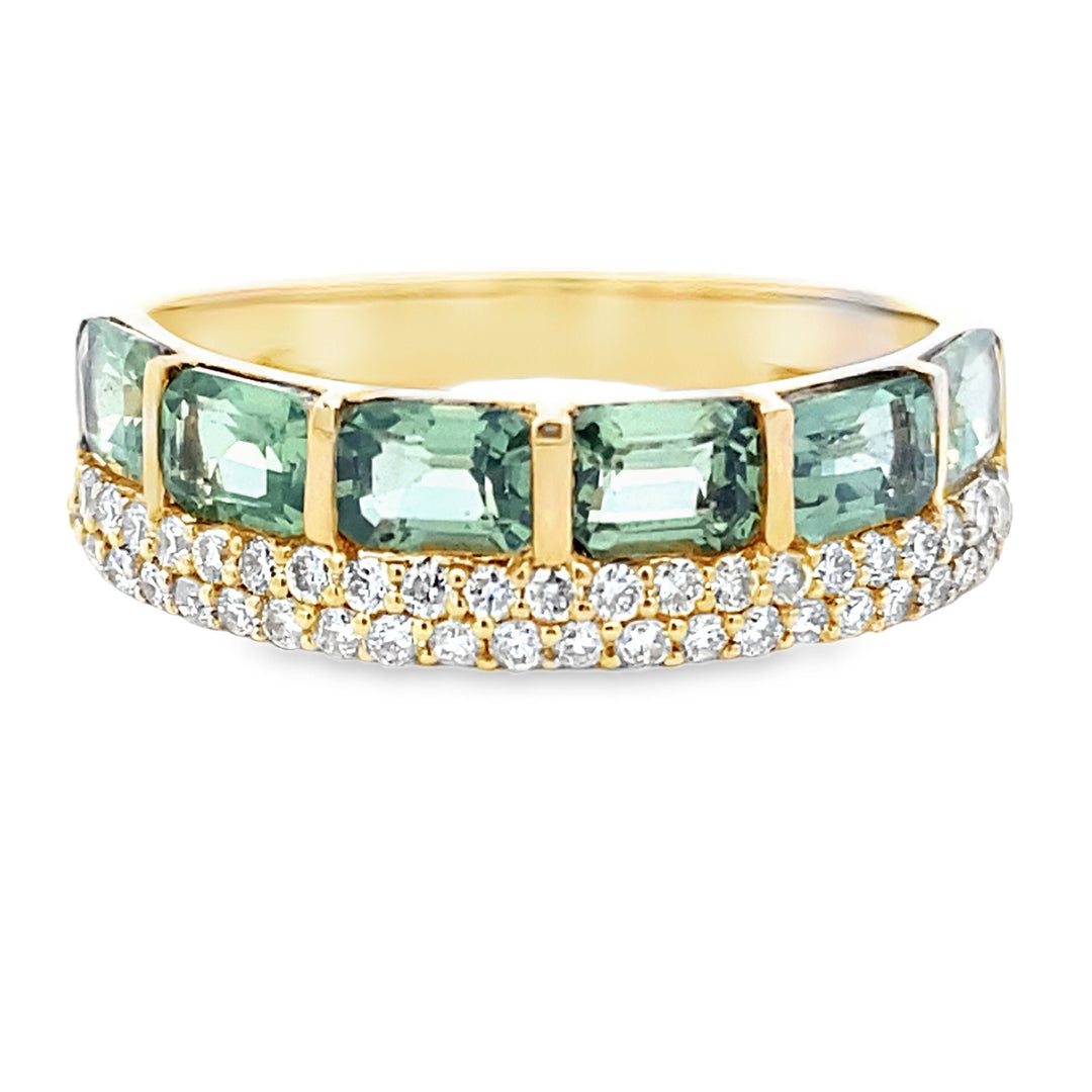 Anillos de banda de moda de zafiro verde oro amarillo de 14 K