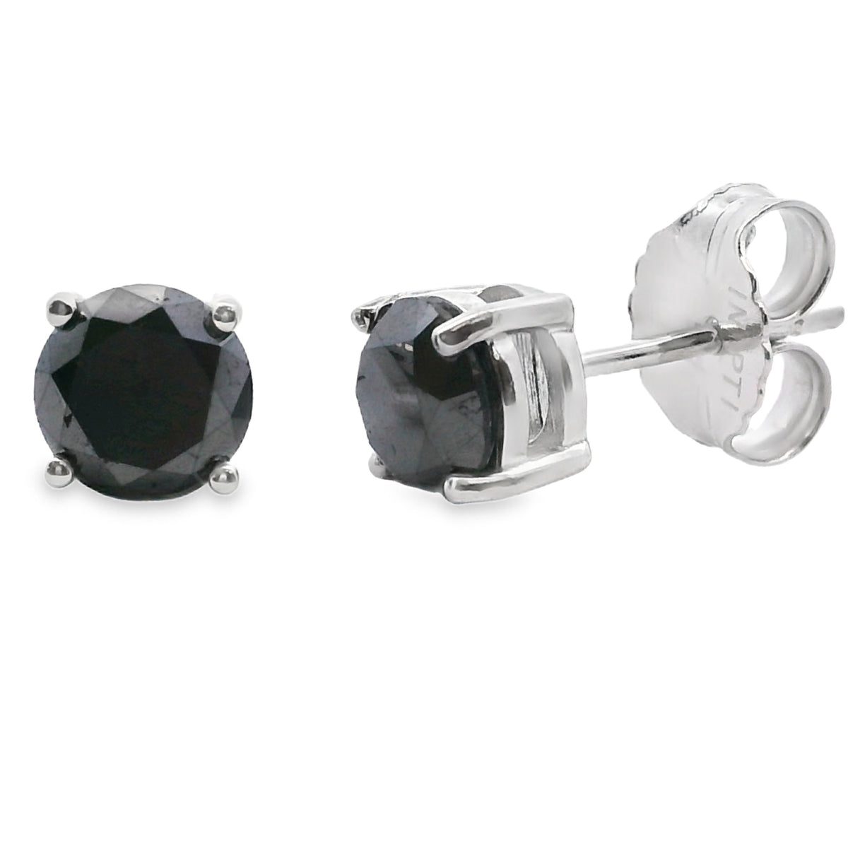 Pendientes de botón de diamante negro de 2,00 ct de plata de ley