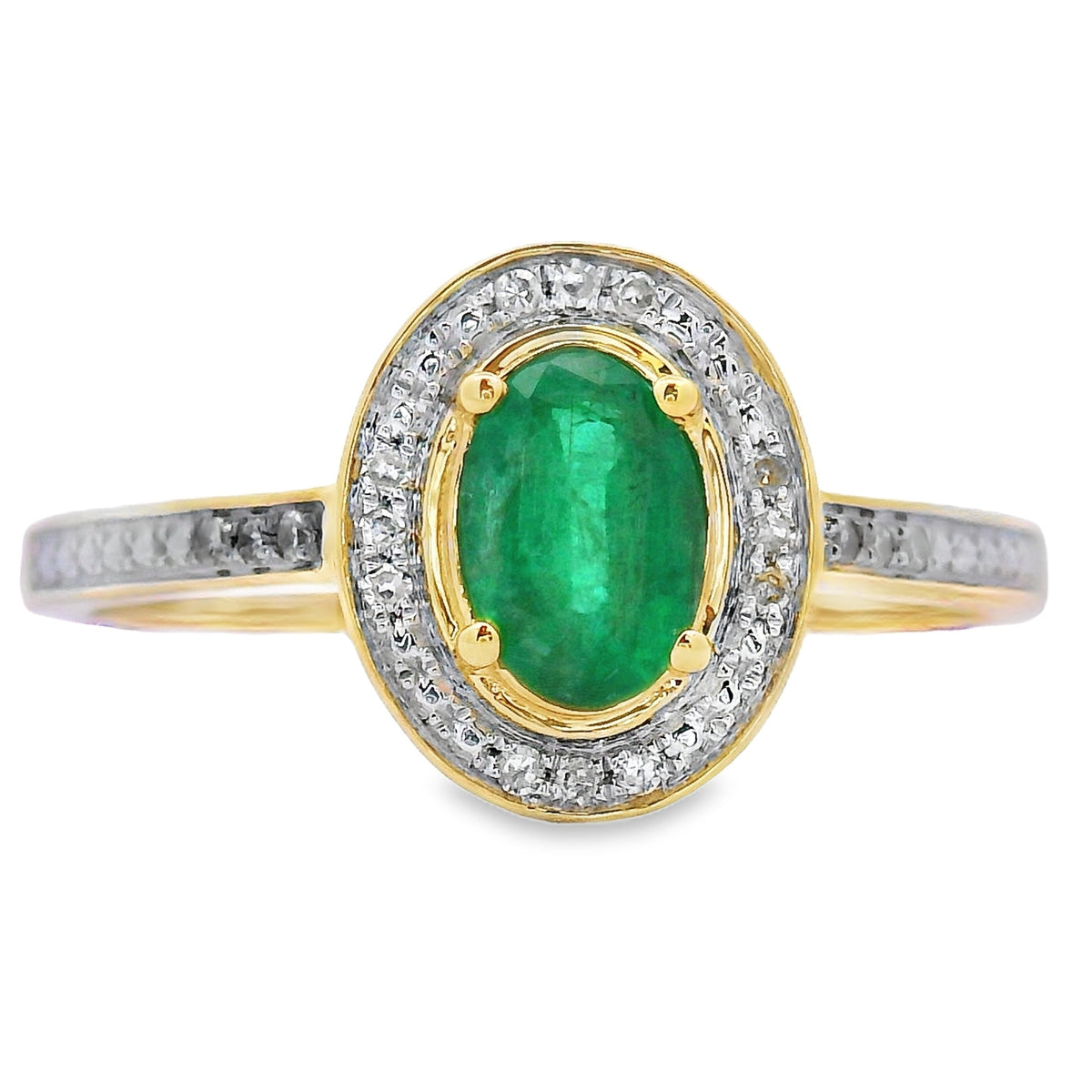 Anillo de Oro Amarillo de 10KT con Esmeralda Natural de .49ct