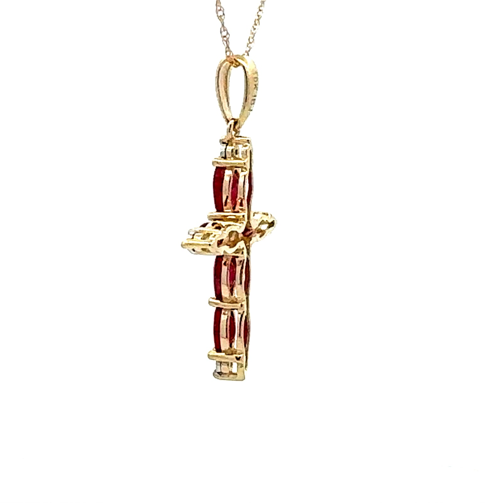 Colgante religioso de cruz con rubí y diamante en oro amarillo de 10 quilates