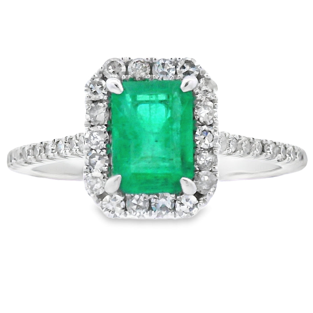 Anillo de diamante y esmeralda auténticos de 1,26 ct en oro blanco de 10 kt