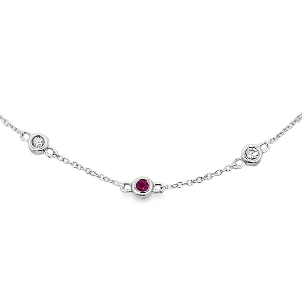 Pulsera de rubí natural de .16ct con diamantes en oro blanco de 14kt
