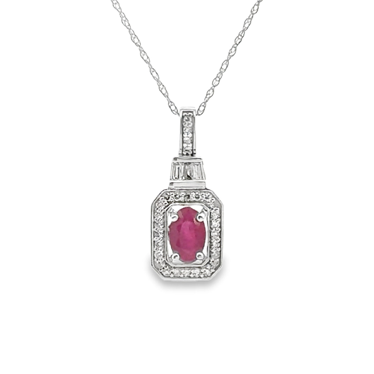 Colgantes de moda de rubí y diamantes de 0,72 ct, oro blanco de 14 K