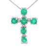 Emerald Diamond Cross Religious Pendant 10KT White Gold