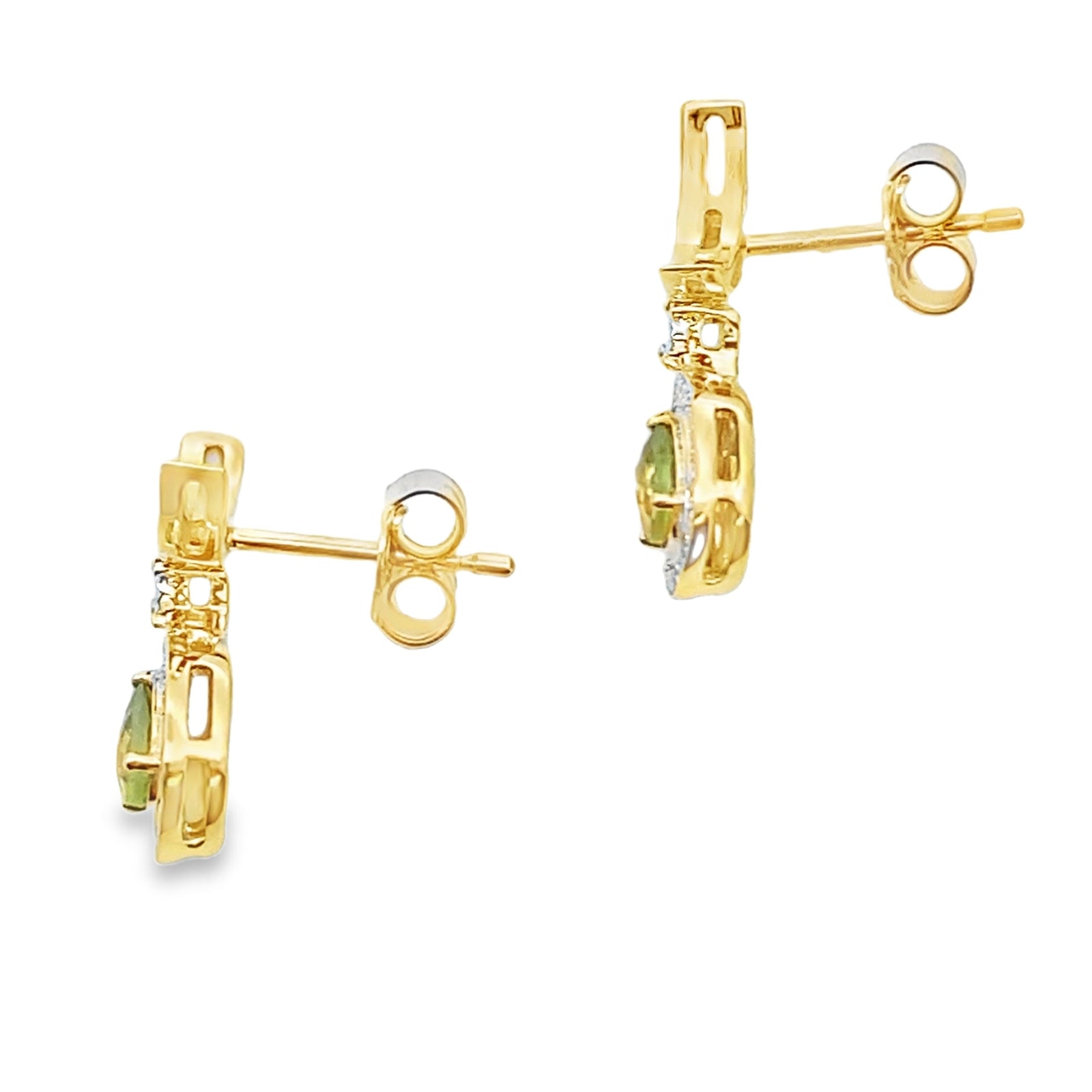 Aretes Colgantes de Peridoto y Diamantes de .52ct en Oro Amarillo de 10KT