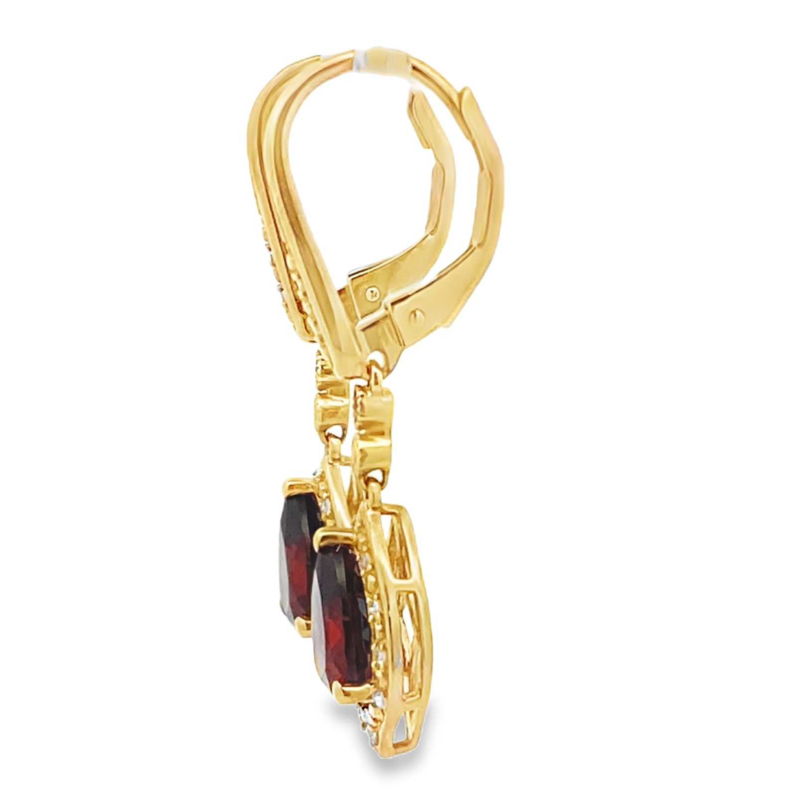 Pendientes colgantes de oro amarillo de 10 quilates con granate y diamantes de 2,43 ct