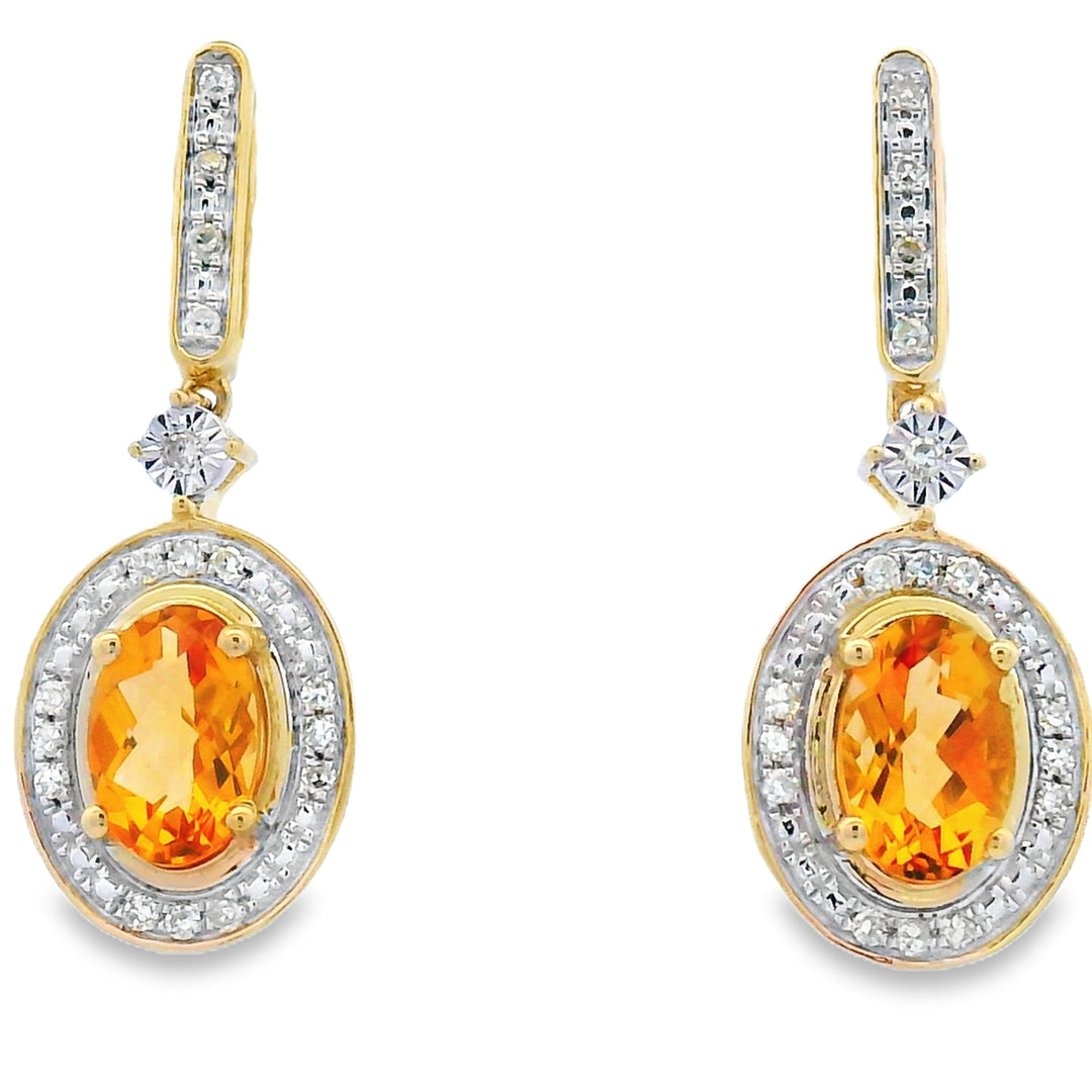 1.06ct Citrine Diamond Dangle Earrings 10KT Yellow Gold