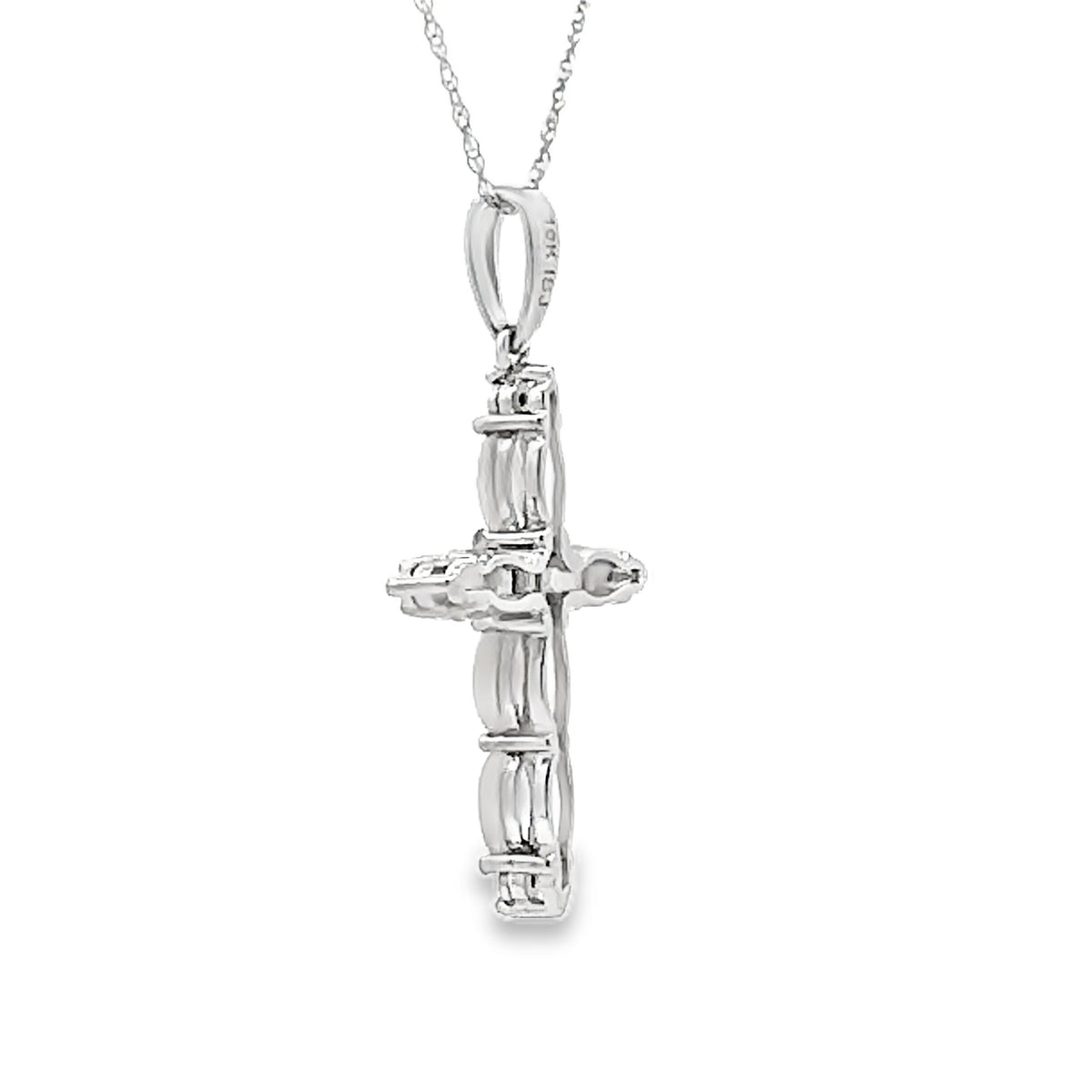 Colgante Religioso Cruz de Opalo y Diamantes Oro Blanco de 10KT