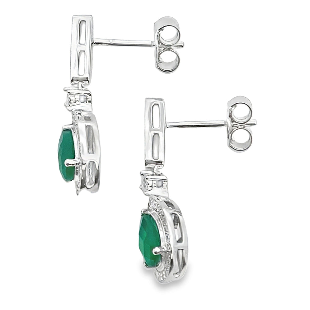 Chalcedony Diamond Dangle Earrings 10KT White Gold