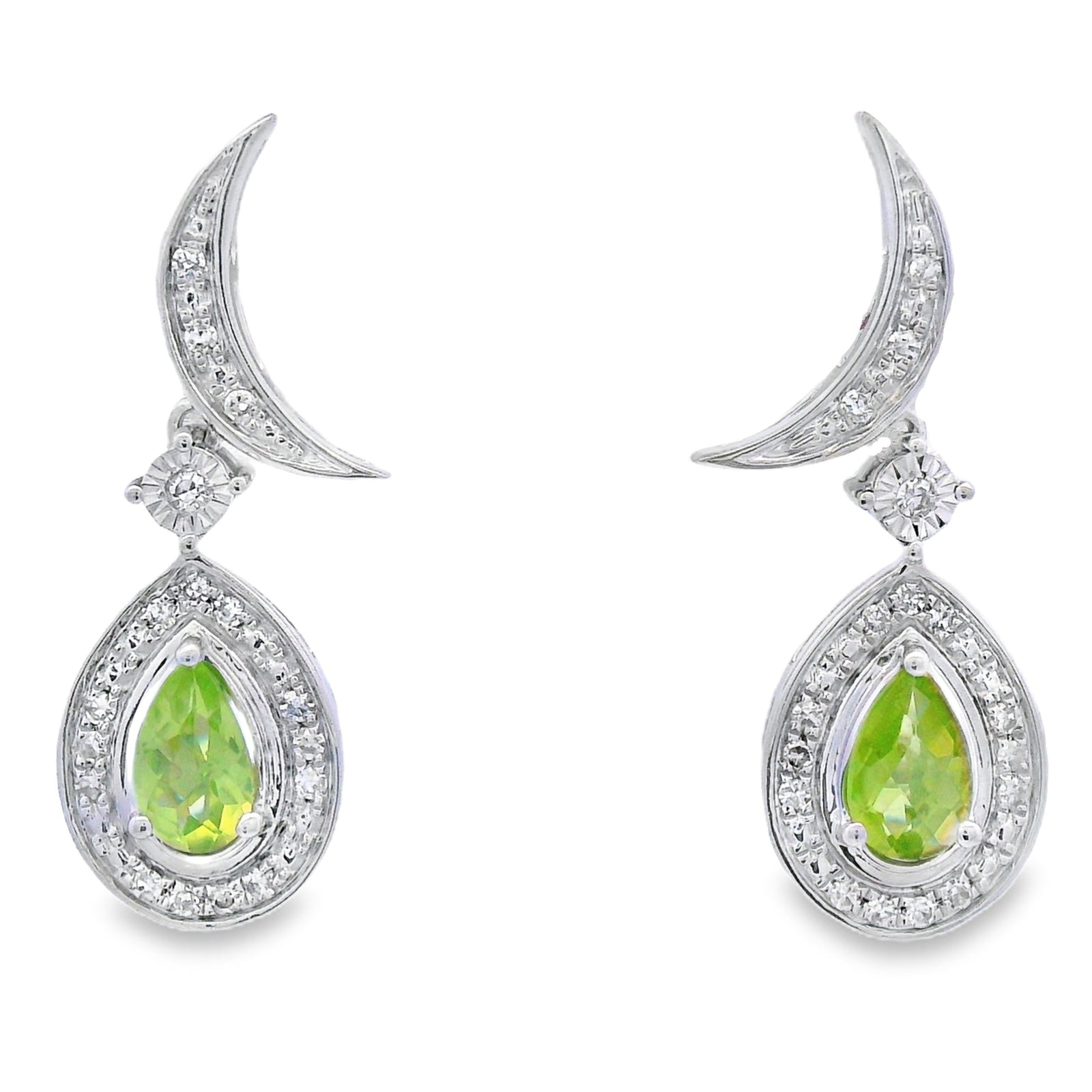 Pendientes Colgantes de Peridoto y Diamantes de .52ct Oro Blanco de 10KT