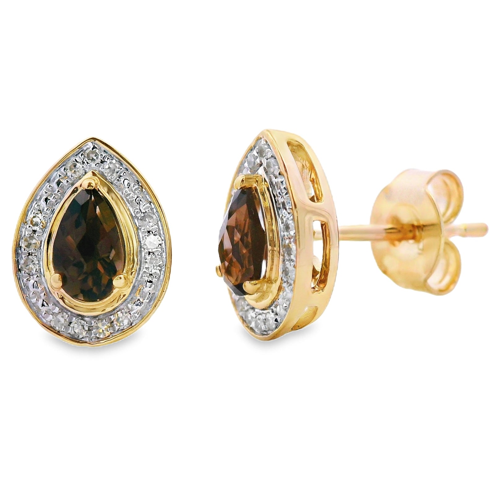 Pendientes de oro amarillo de 10 kt con cuarzo y diamantes de 0,50 ct