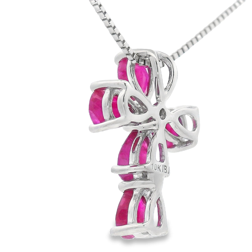 Ruby Diamond Cross Religious Pendant 10KT White Gold