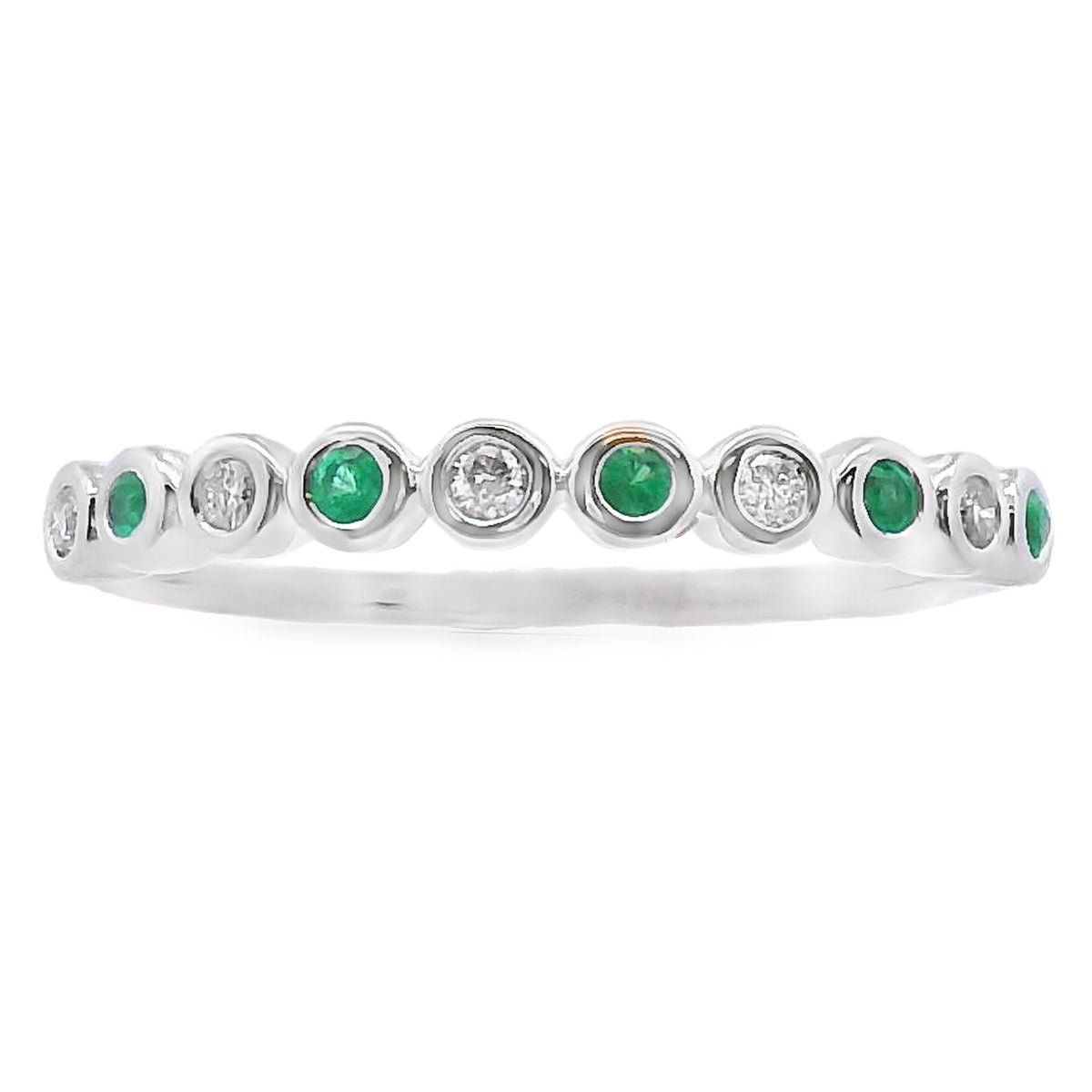 Juego de anillos apilables de oro blanco de 14K con esmeraldas y diamantes