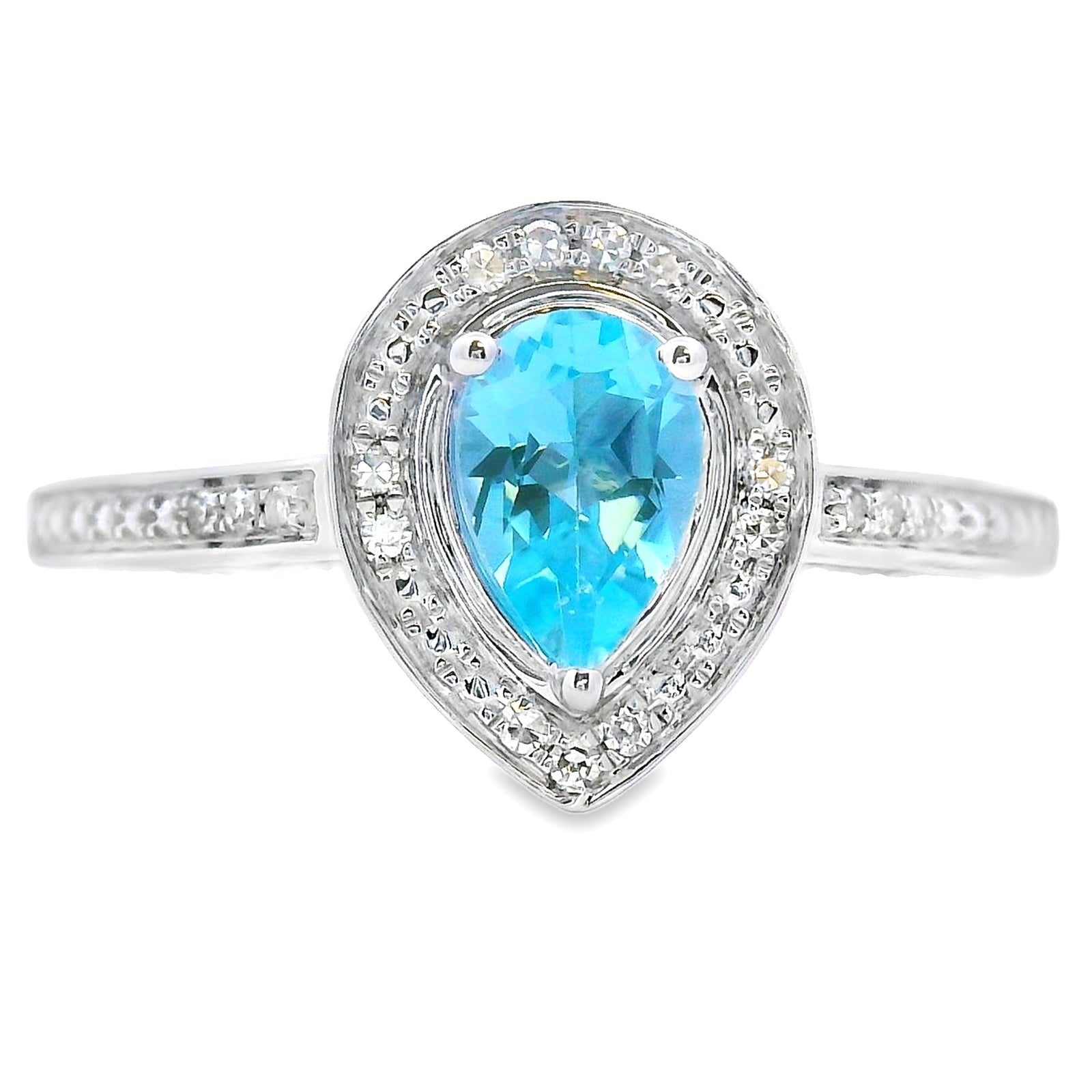 Natural .54ct Blue Topaz Diamond Ring 10KT White Gold