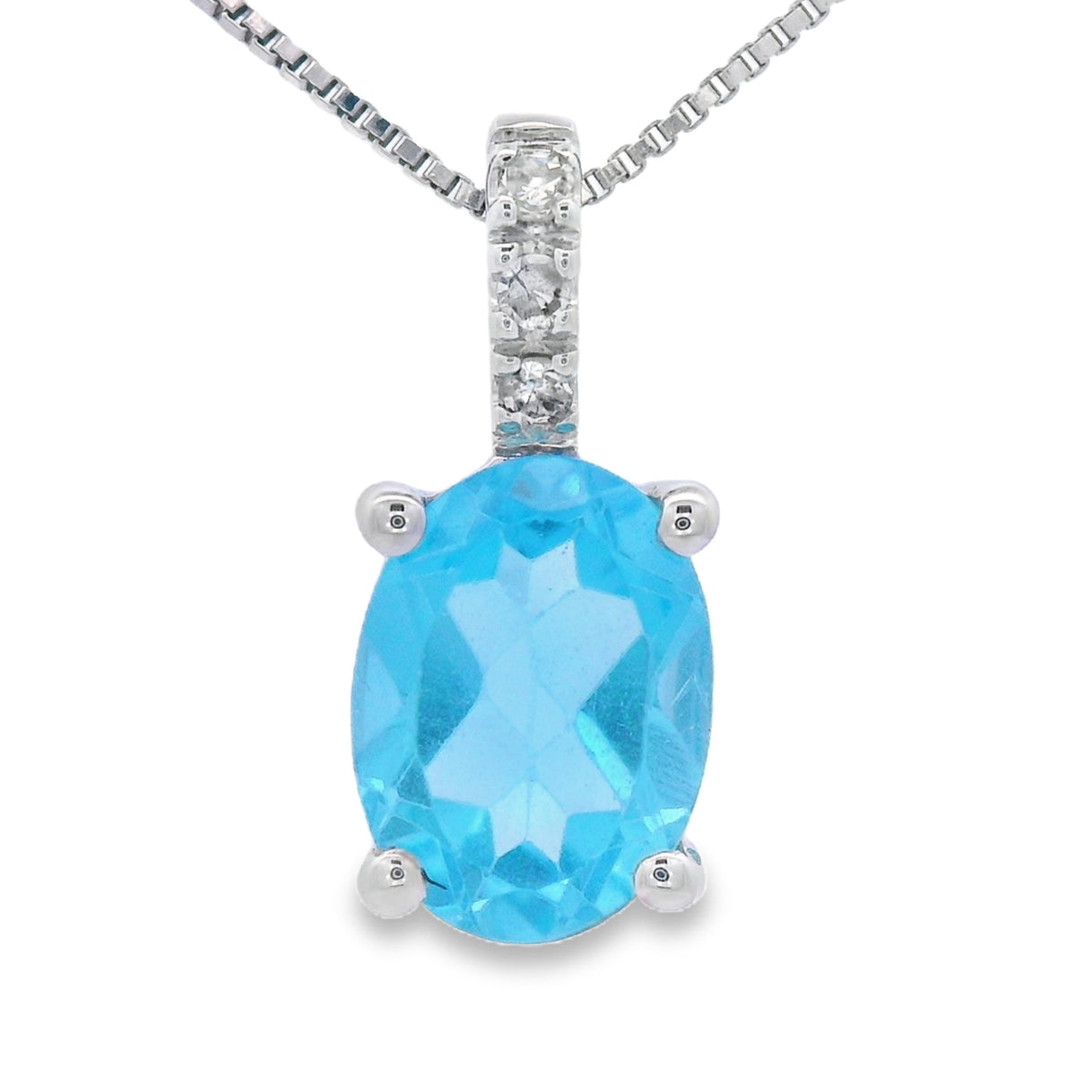 Colgantes de moda de topacio azul y diamante en oro blanco de 10KT