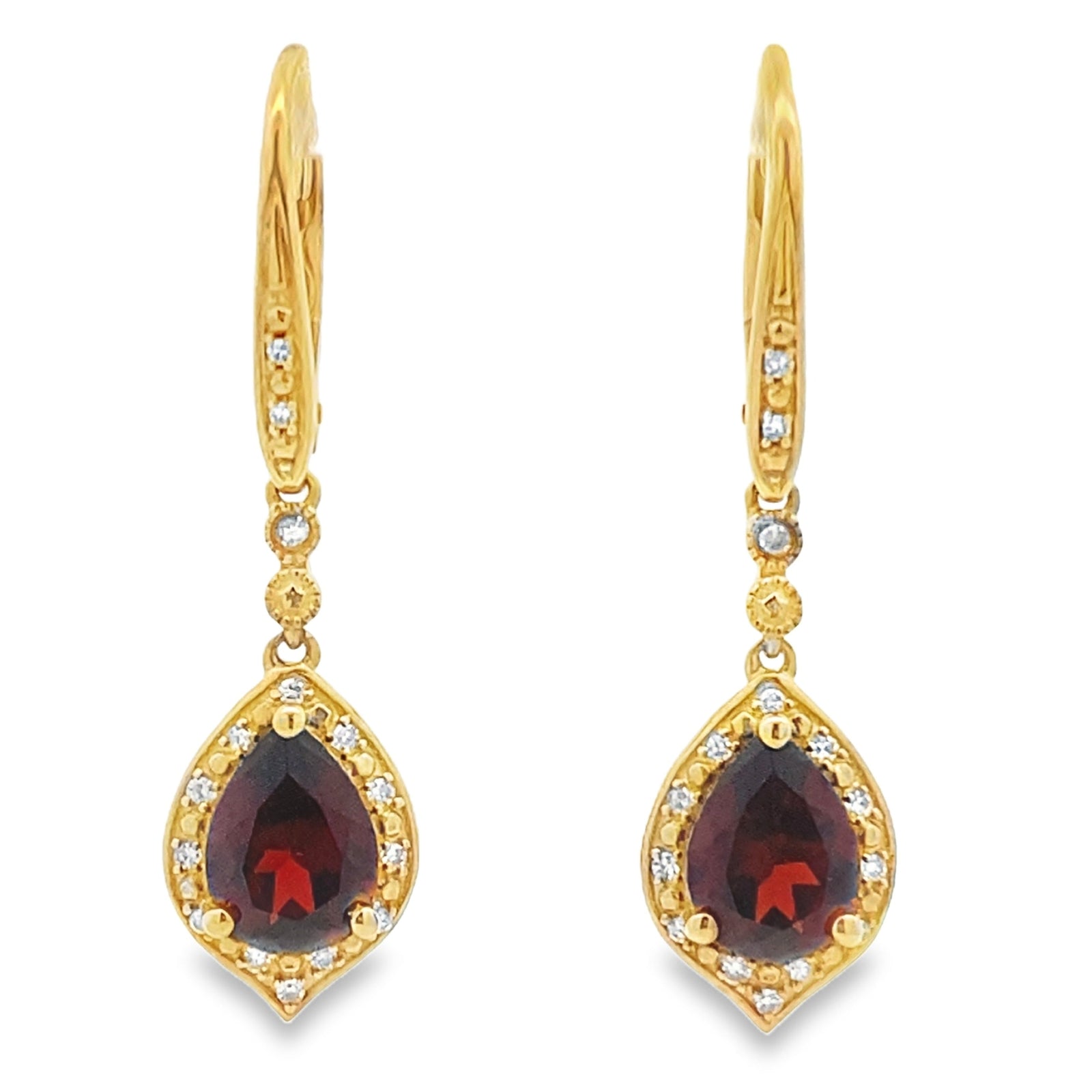Pendientes colgantes de oro amarillo de 10 quilates con granate y diamantes de 2,43 ct