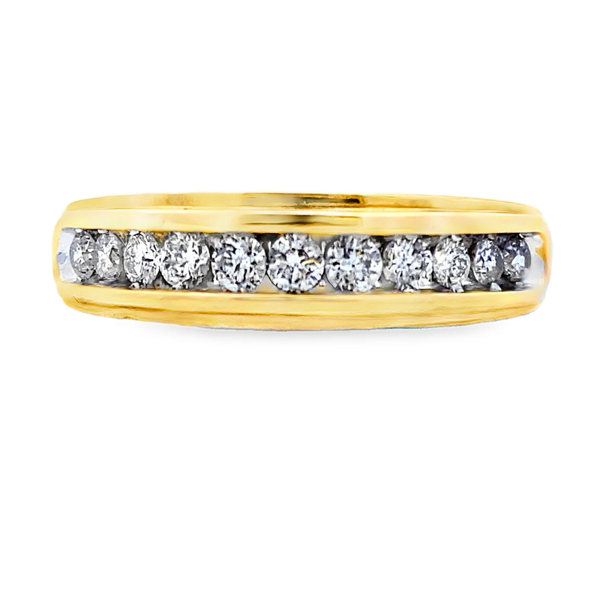 Anillo de boda con diamante de .38 ct en oro amarillo de 10 kt