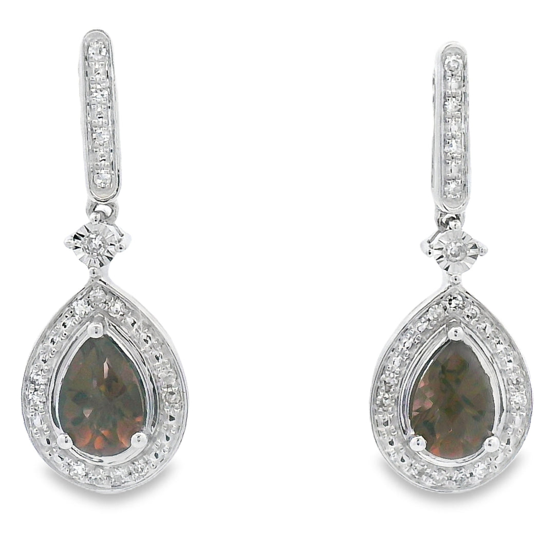 .84ct Quartz Diamond Dangle Earrings 10KT White Gold