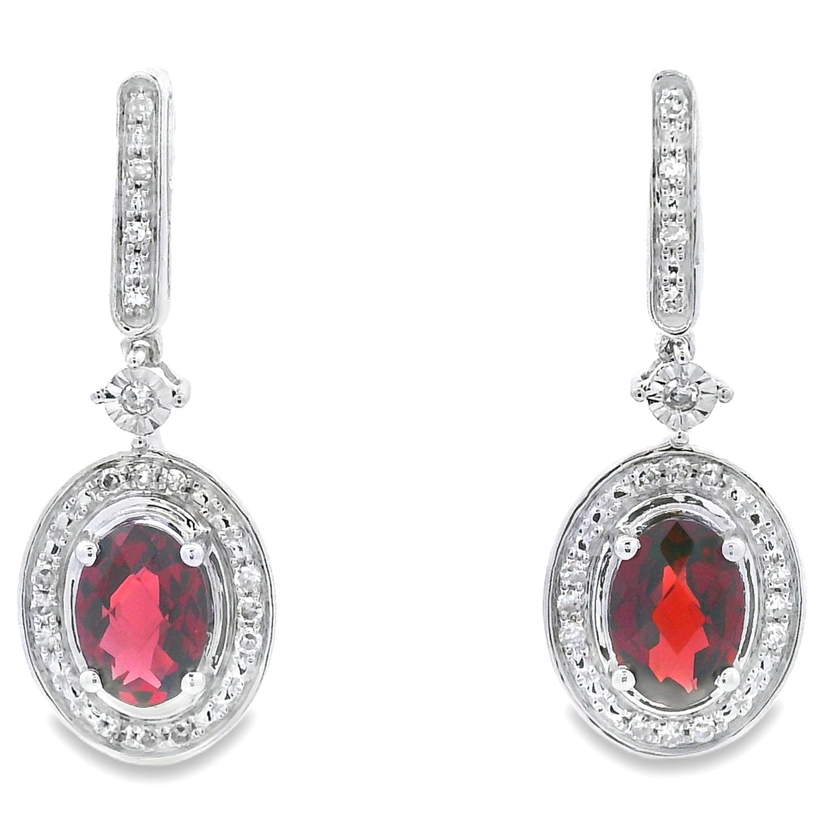 Aretes colgantes de granate y diamantes de 1,20 ct de oro blanco de 10 kt