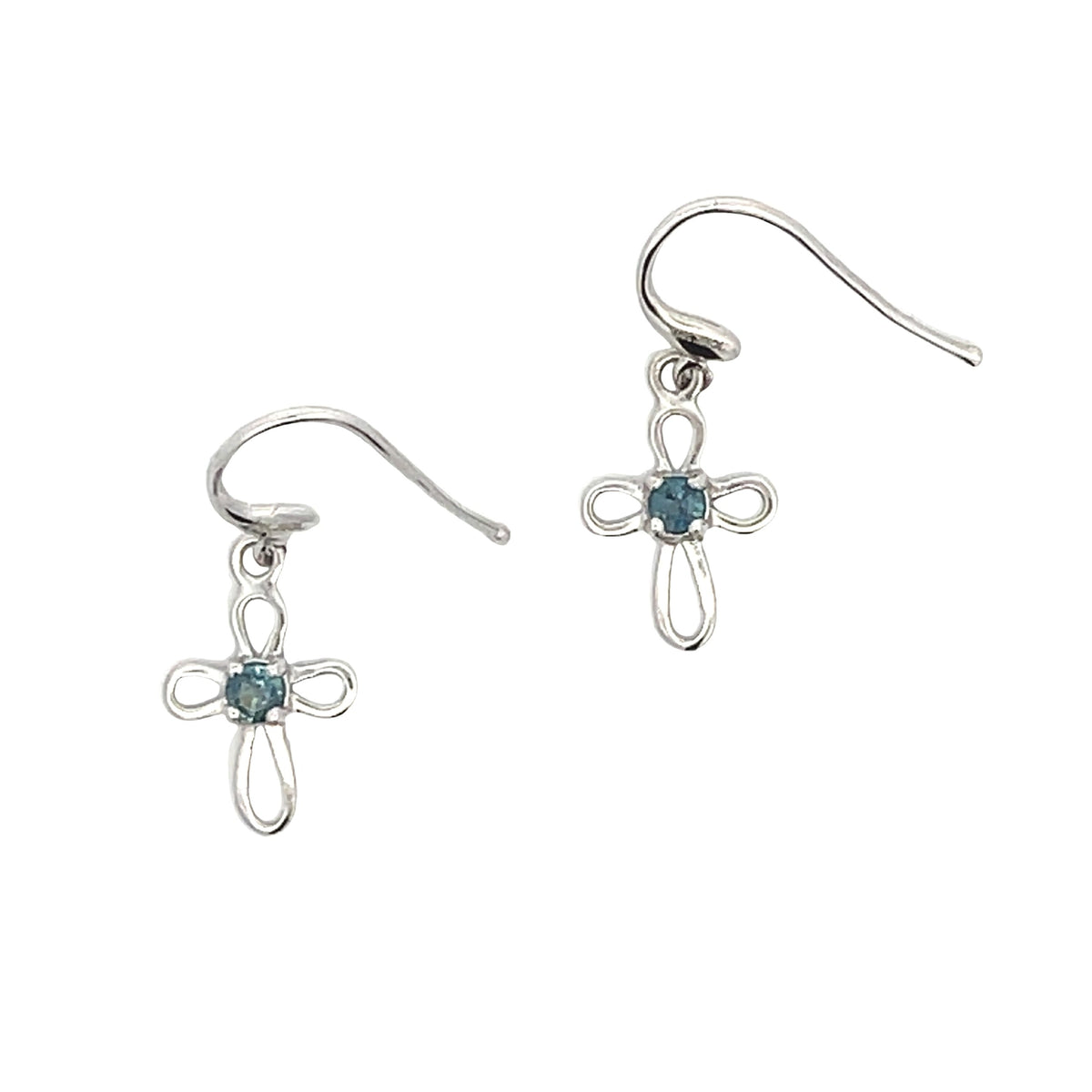 Natural .27ct Sapphire Cross Earrings 10KT White Gold
