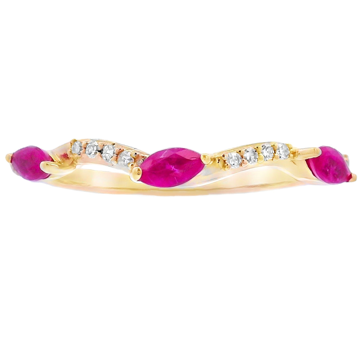 Banda apilable de diamantes y rubíes de .21 ct, oro amarillo de 14 kt