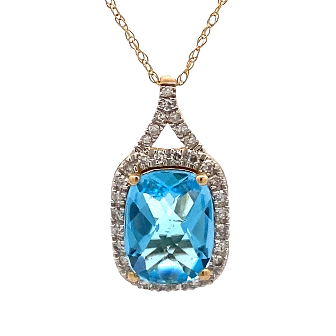 Colgantes de moda de topacio azul y diamantes en oro amarillo de 14 K