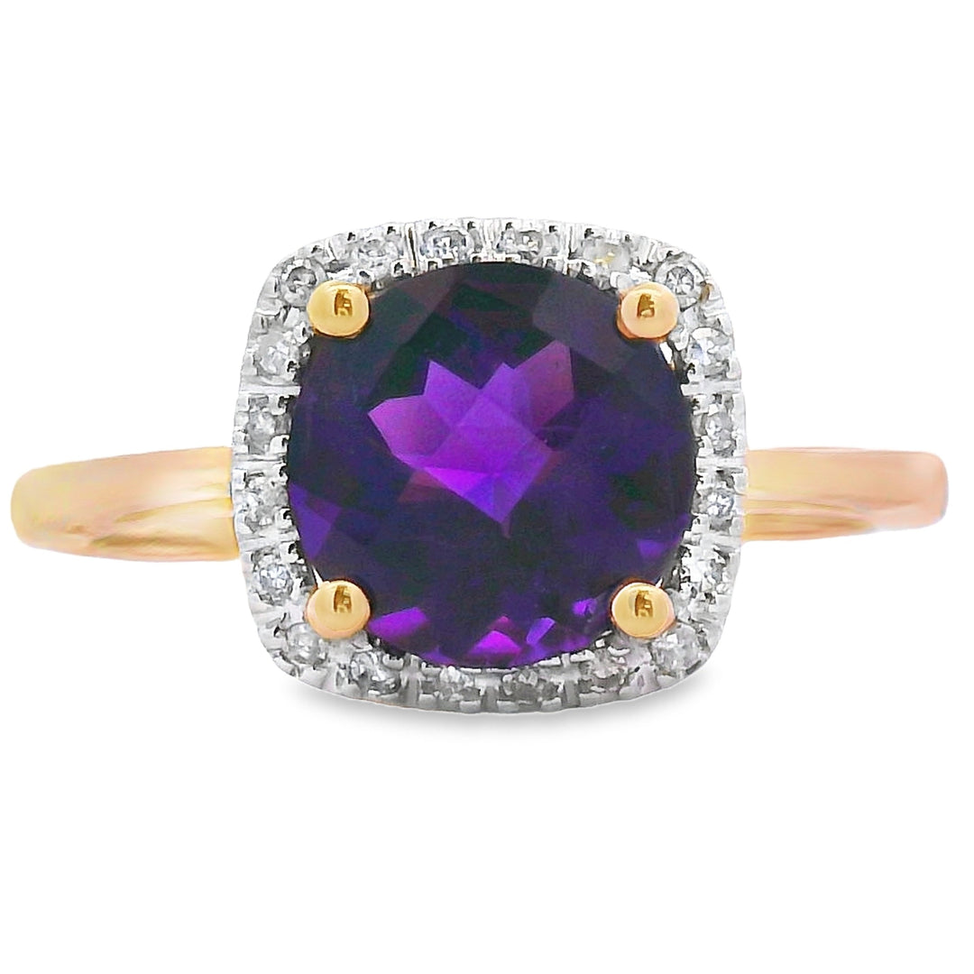 Genuine 1.34ct Amethyst Diamond Ring 10KT Yellow Gold