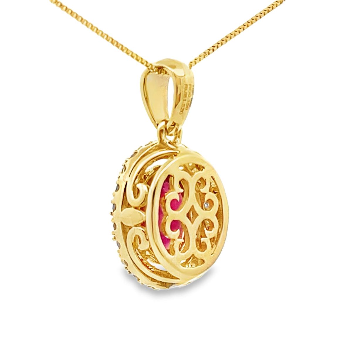 Colgantes de moda de rubí y diamantes de 2,22 qt, oro amarillo de 10 kt
