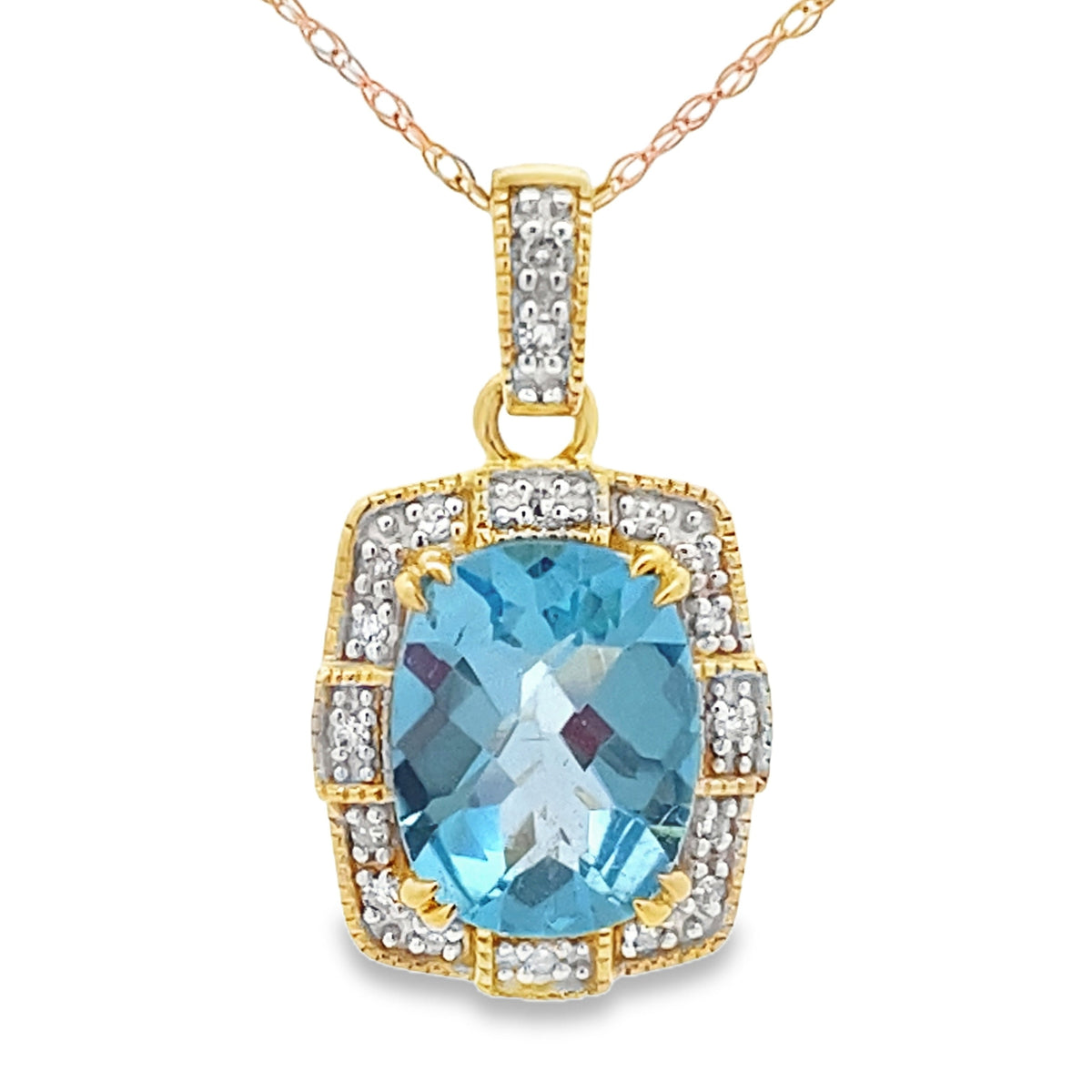 Colgantes de moda de topacio azul y diamantes en oro amarillo de 10 qt
