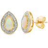 Natural .26ct Opal Diamond Earrings 10KT Yellow Gold