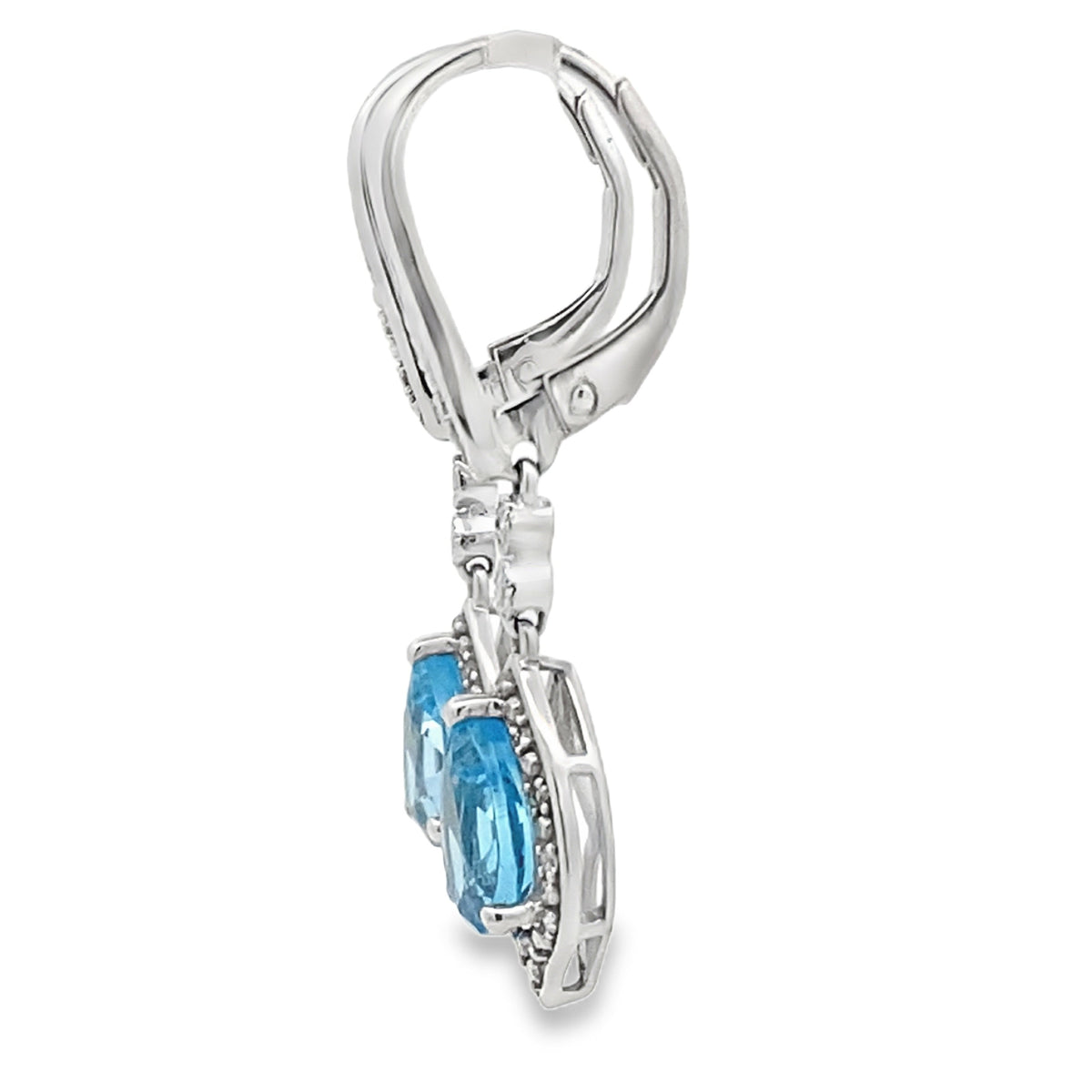 Pendientes Colgantes de Diamantes y Topacio Azul Oro Blanco 10KT