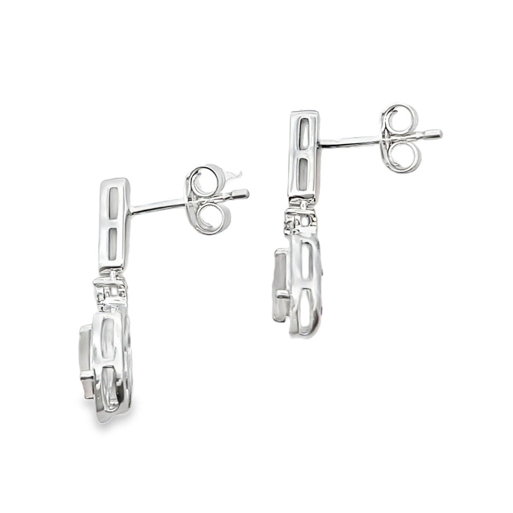 Rose Quartz Diamond Dangle Earrings 10KT White Gold