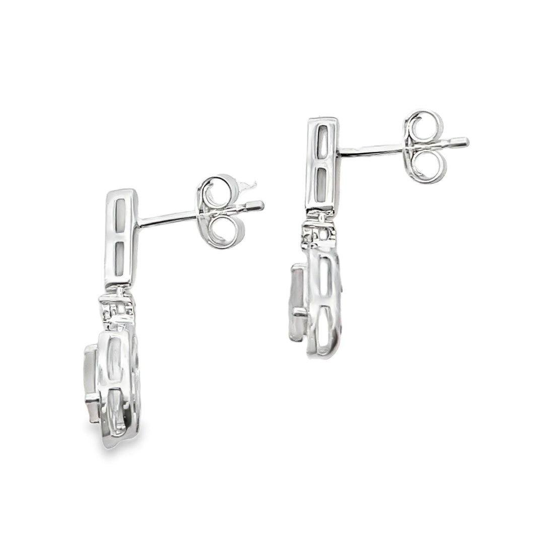 Rose Quartz Diamond Dangle Earrings 10KT White Gold