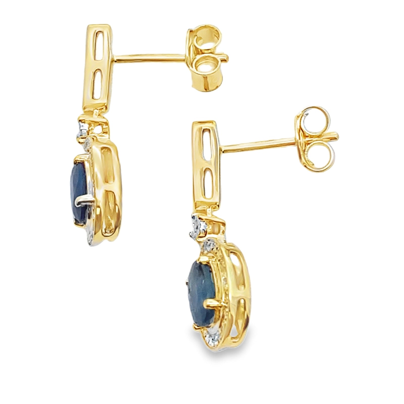 Pendientes Colgantes de Zafiro y Diamantes Oro Amarillo de 10KT