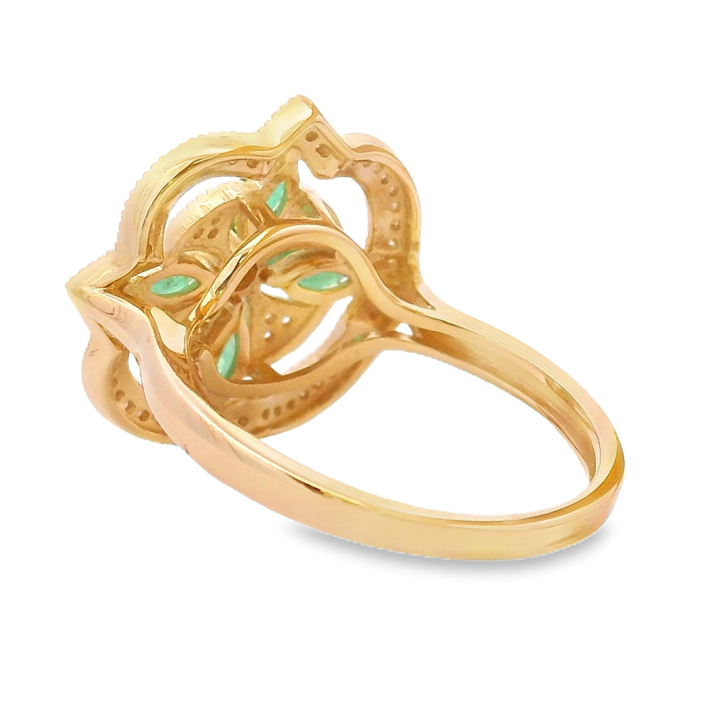 Anillo de diamante y esmeralda natural de 0,69 ct, oro amarillo de 14 kt