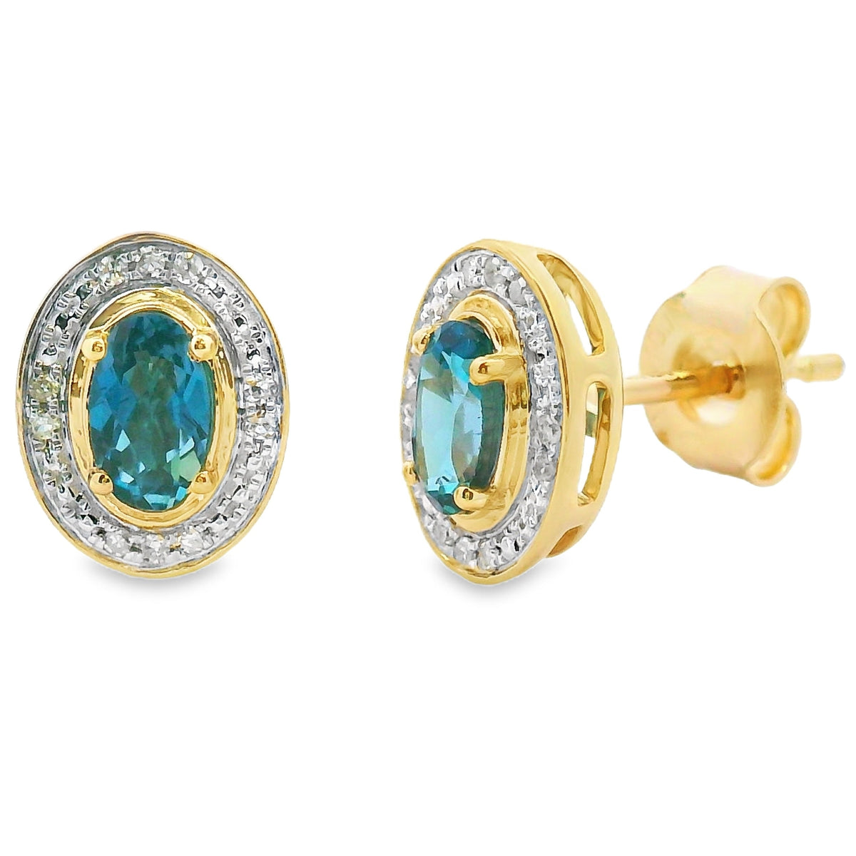 Pendientes de diamantes de topacio azul de Londres de oro amarillo de 10 quilates