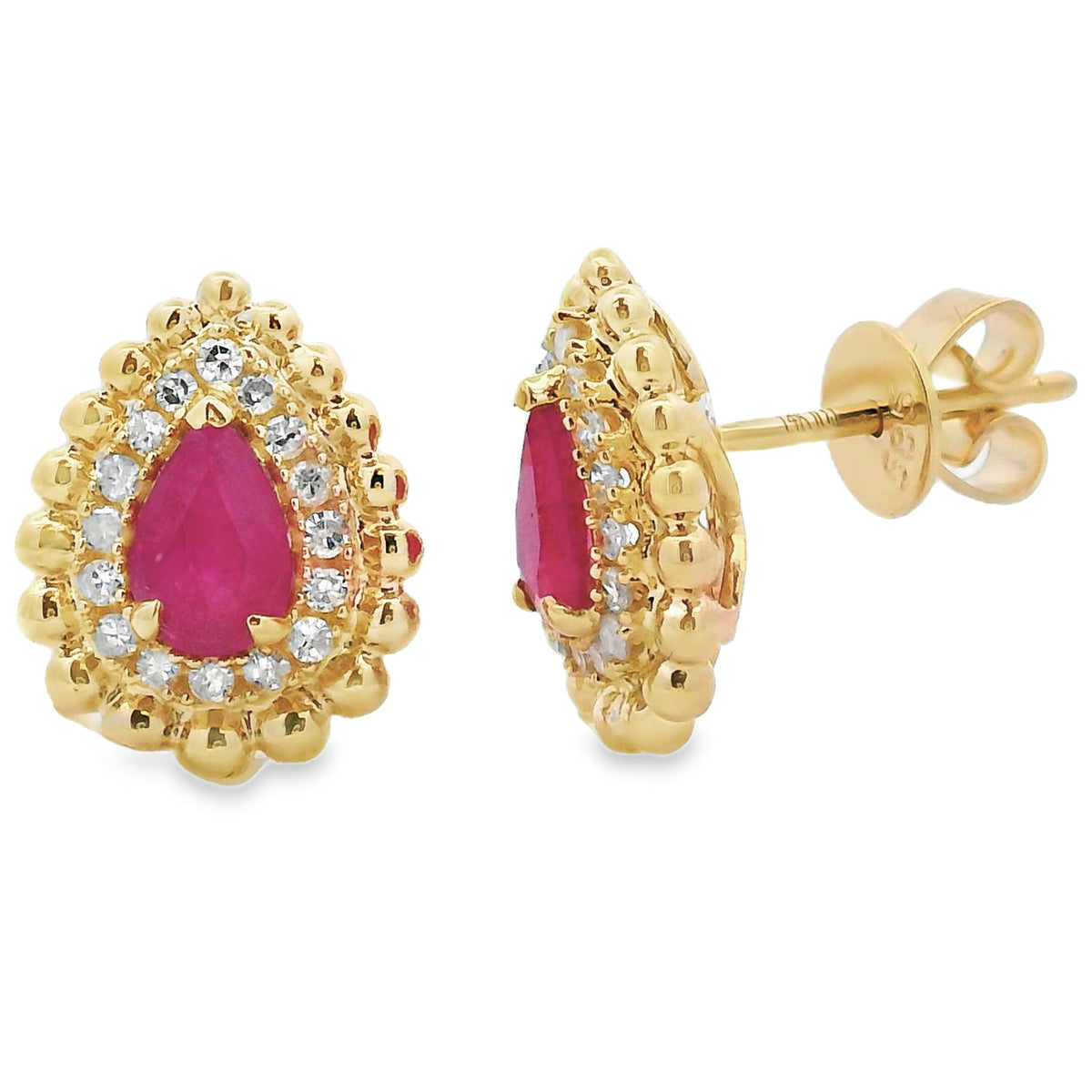 Pendientes de Oro Amarillo de 14KT con Rubí y Diamantes Naturales de 1.07ct