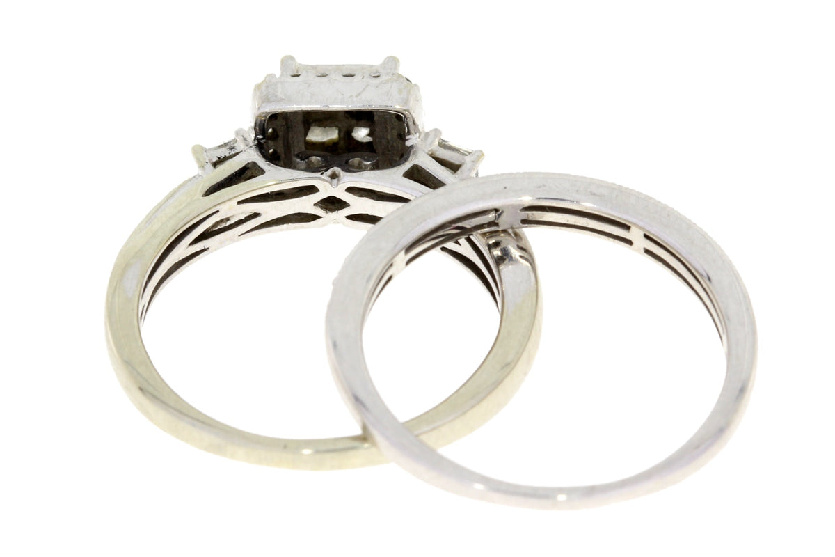 Juego de anillo de compromiso con diamante de 1.00 qt en oro blanco de 10 kt
