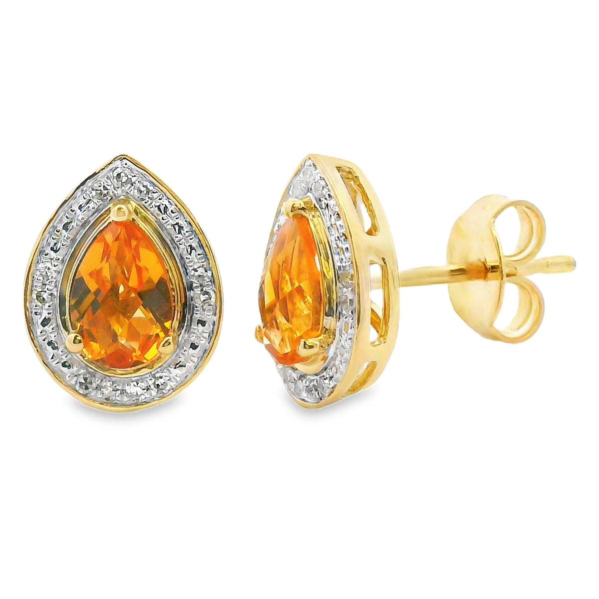 Pendientes colgantes de citrino y diamantes de 0,89 ct en oro amarillo de 10 kt