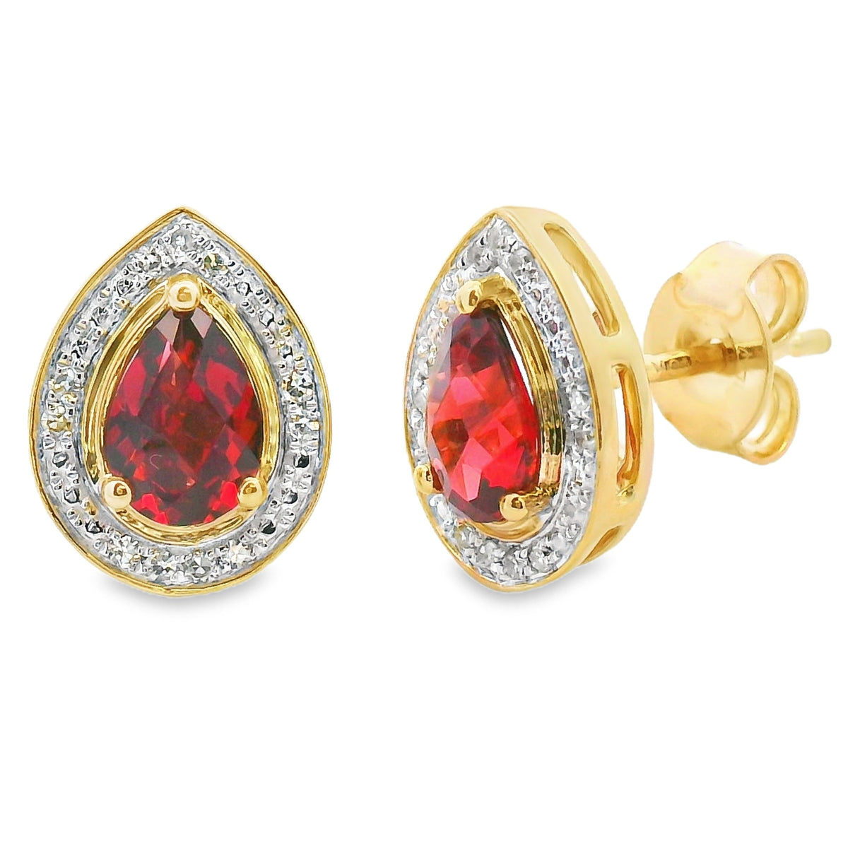 Pendientes colgantes de granate y diamante de 1,14 ct en oro amarillo de 10 kt