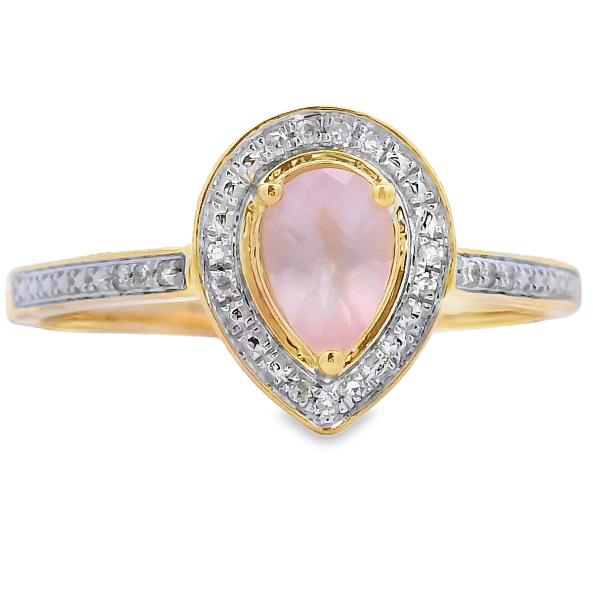 Genuine .44ct Rose Quartz Diamond Ring 10KT Yellow Gold