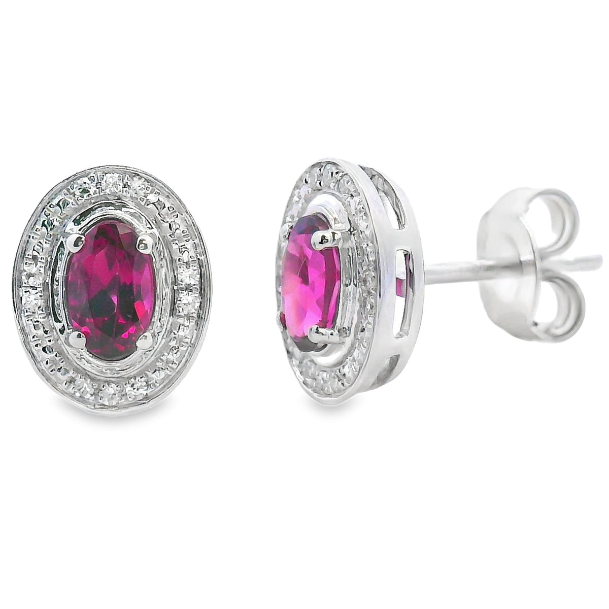Genuine .67ct Garnet Diamond Earrings 10KT White Gold