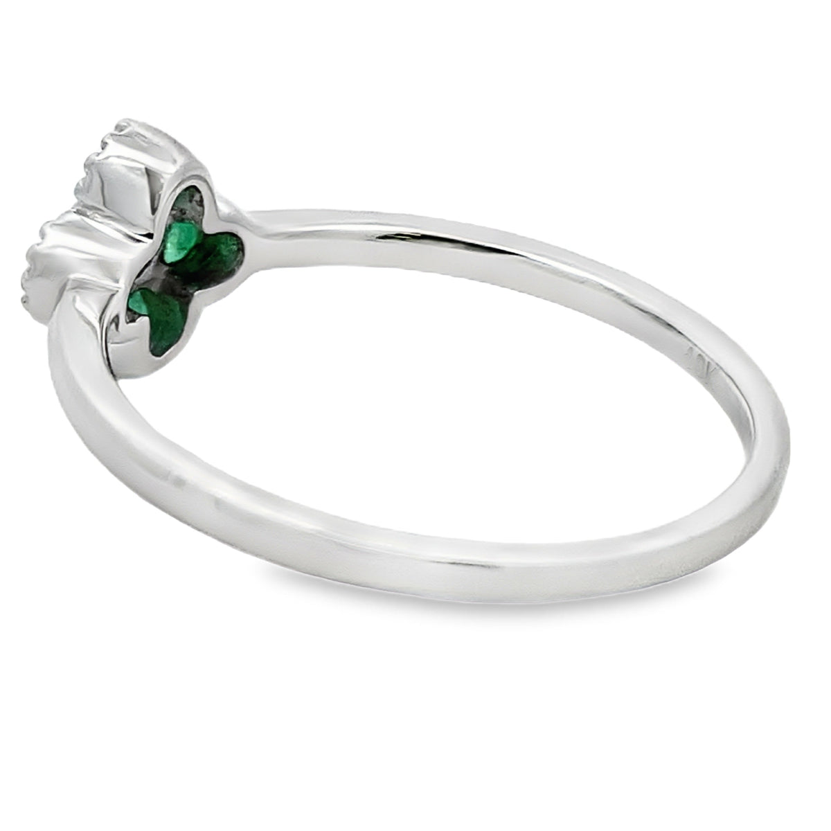 Anillo de esmeralda y diamante auténtico de 0,15 ct, oro blanco de 10 qt